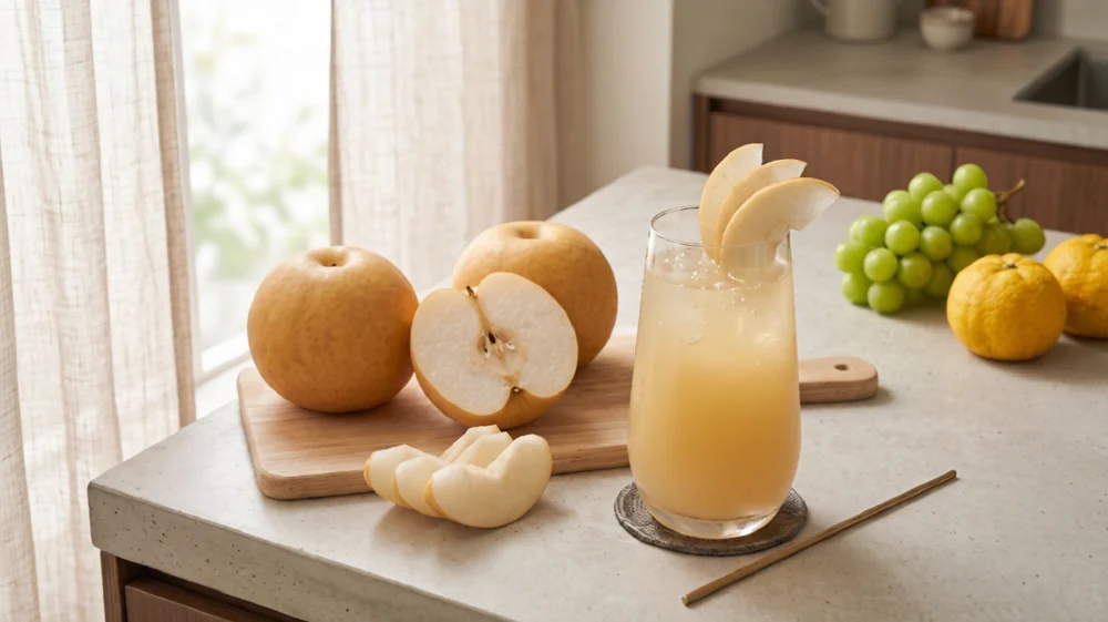 Korean pear drink and fruit
